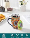 vancasso Ceramic Tea Mug with Infuser and Lid, 18 Ounce Bohemian Loose Leaf Cup, Microwave & Dishwasher Safe, Perfect for Tea, Coffee, Burnt-Cobalt Mandala
