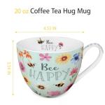 MFoffice 20 oz Bees & Flowers Coffee Hug Mug,“Be Happy” Designed to Spread Joy, Premium Bone China, Best Gifts for Mom Women Mothers Day, Designed in England by Harvest Green Studio