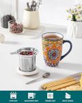 vancasso Ceramic Tea Mug with Infuser and Lid, 18 Ounce Bohemian Loose Leaf Cup, Microwave & Dishwasher Safe, Perfect for Tea, Coffee, Burnt-Cobalt Mandala