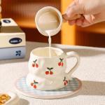 Handmade Ceramic Coffee Mug with Cute Flower Hearts Pattern Tea Cup- 11oz Unique Artistic Coffee Cup, Creative Gift for Tea, Cappuccino, and Office Use(1,Flower)