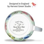 MFoffice 20 oz Bees & Flowers Coffee Hug Mug,“Be Happy” Designed to Spread Joy, Premium Bone China, Best Gifts for Mom Women Mothers Day, Designed in England by Harvest Green Studio