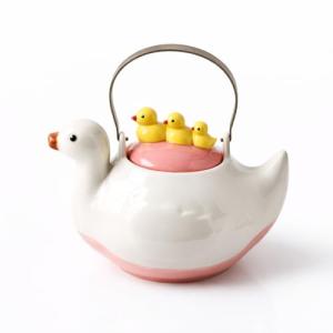 WUYIAZHI Duck Shaped Ceramic Teapot with Iron Handle, 40 oz Teapot for Tea, Cute Duck Design