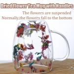 Viovian 13oz Double Wall Glass Coffee Mugs Set of 2 Insulated Glass Coffee Cups with Handles,Clear Dried Flower Tea Mug for for Hot Beverages,Tea Cup Women Birthday Gifts