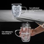 Aurzen Double Wall Glass Coffee Mug, 12oz Clear Latte Mug with Handles, Clear Cups for Tea, Beverages,Expresso, Juice, Milk Microwave Safe Set of 2