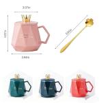 CGHWBEA Ceramic Coffee Mug with Lid and Spoon, Gold Trim, 400ml, Gift Box Set, Slow Down and Enjoy Life (Pink)