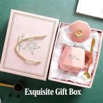 CGHWBEA Ceramic Coffee Mug with Lid and Spoon, Gold Trim, 400ml, Gift Box Set, Slow Down and Enjoy Life (Pink)