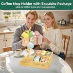 EsLuker.ly Mug Tree Holder Stand, Countertop Bamboo Coffee Cup Organizer Rack for Kitchen Office, Space-Saving Coffee Station Bar Organizer with 6 Hooks, Modern Design Enhances Decor