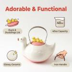 WUYIAZHI Duck Shaped Ceramic Teapot with Iron Handle, 40 oz Teapot for Tea, Cute Duck Design
