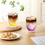 Aurzen Double Wall Glass Coffee Mug, 12oz Clear Latte Mug with Handles, Clear Cups for Tea, Beverages,Expresso, Juice, Milk Microwave Safe Set of 2