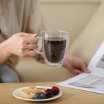 Aurzen Double Wall Glass Coffee Mug, 12oz Clear Latte Mug with Handles, Clear Cups for Tea, Beverages,Expresso, Juice, Milk Microwave Safe Set of 2