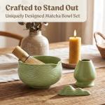 EDELHAUS Matcha Kit Whisk Set (7 Pcs) - Complete Matcha Set, Matcha Bowl with Spout, Whisk with Holder, Bamboo Scoop with Rest and Sifter, Perfect Kit for Matcha Lovers (Green Mist)