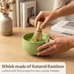 EDELHAUS Matcha Kit Whisk Set (7 Pcs) - Complete Matcha Set, Matcha Bowl with Spout, Whisk with Holder, Bamboo Scoop with Rest and Sifter, Perfect Kit for Matcha Lovers (Green Mist)