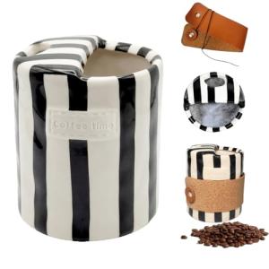 Shelprojsu 10oz Ceramic Espresso Coffee Mug,Vintage Striped Coffee Mugs with Scalding Cup Sleeve Suitable for Both Hot and Cold Drinks Ideal Gift for Coffee (Black)