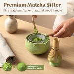 EDELHAUS Matcha Kit Whisk Set (7 Pcs) - Complete Matcha Set, Matcha Bowl with Spout, Whisk with Holder, Bamboo Scoop with Rest and Sifter, Perfect Kit for Matcha Lovers (Green Mist)