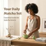 EDELHAUS Matcha Kit Whisk Set (7 Pcs) - Complete Matcha Set, Matcha Bowl with Spout, Whisk with Holder, Bamboo Scoop with Rest and Sifter, Perfect Kit for Matcha Lovers (Green Mist)