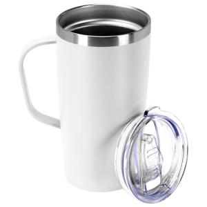 Trwcrt 19oz Insulated Coffee Mug with Handle, Double Wall Vacuum Stainless Steel Travel Coffee Tumbler, White