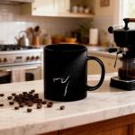 awenyzen Black Cat Coffee Mug – 11oz Black Ceramic Mug with Artistic Light Silhouette Design, Minimalist Aesthetic Cat Lover Gift for Home Office, Tea & Coffee Cup