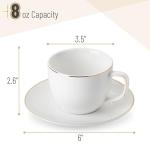 BTaT- Cappuccino Cups with Saucers 8 oz, Set of 12, White Porcelain Coffee Cup and Saucer Set for Latte with Golden Trim Design, Dishwasher Safe, Mocha, Tea, Au Lait, Flat White, Mothers Day Gift