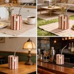 Haklxyg 10oz Ceramic Coffee Mug - Striped cup, Non-slip & Heat-resistant, for Coffee, Tea, Cold Drinks, Minimalist Desk or Couple's Cup, Microwave and Dishwasher Safe.Includes a straw. (Brown)