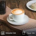 BTaT- Cappuccino Cups with Saucers 8 oz, Set of 12, White Porcelain Coffee Cup and Saucer Set for Latte with Golden Trim Design, Dishwasher Safe, Mocha, Tea, Au Lait, Flat White, Mothers Day Gift