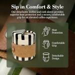 Shelprojsu 10oz Ceramic Espresso Coffee Mug,Vintage Striped Coffee Mugs with Scalding Cup Sleeve Suitable for Both Hot and Cold Drinks Ideal Gift for Coffee (Black)