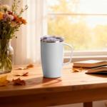 Trwcrt 19oz Insulated Coffee Mug with Handle, Double Wall Vacuum Stainless Steel Travel Coffee Tumbler, White