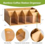 Bamboo Coffee Station Organizer for Countertop, Coffee Bar Accessories Organizer with 6 Compartments for Tea Bags Condiment, Pods, Creamer, Stirrer, Syrup, Cups