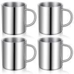 4 PCS Stainless Steel Coffee Mug with Handle, 10oz/300ml Metal Double Walled Cups Anti Scalding Insulated Mugs Reusable Metal Cup Tumbler for Home Camping Travel Outdoors Coffee,Tea and Cold or Hot