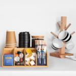 Bamboo Coffee Station Organizer for Countertop, Coffee Bar Accessories Organizer with 6 Compartments for Tea Bags Condiment, Pods, Creamer, Stirrer, Syrup, Cups