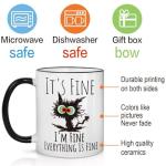 FALJIOK Funny Cat Coffee Mug Gifts for Cat Lover, It's Fine I'm Fine Everything Is Fines Coffee Mug 11oz, Novelty Mugs Gift for Women Man, Cats Lover Birthday Christmas Mugs