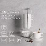 Sweejar Porcelain Cappuccino Cups with Saucers and Metal Stand, 8 Ounce Stackable Espresso Cups for Specialty Coffee Drinks, Latte, Americano, Tea - Set of 4 (White)