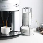 Sweejar Porcelain Cappuccino Cups with Saucers and Metal Stand, 8 Ounce Stackable Espresso Cups for Specialty Coffee Drinks, Latte, Americano, Tea - Set of 4 (White)