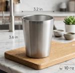 Stainless Steel Mugs Set of 6 10 oz Double Wall Insulated Metal Cups Unbreakable Stackable Tumblers for Coffee Beer Water Camping Outdoor Reusable Drinking Glasses Home Kitchen Party Use