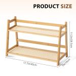 Yalikop 2 Pcs 17.7 Inch 2 Tier Matcha Station Shelf Bamboo Coffee Mug Stand Countertop Storage Rack, Double Layer Rattan Office Cup, Kitchen, Tea, Plant, Bar Accessories Condiment Display (Wood)