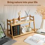 Yalikop 2 Pcs 17.7 Inch 2 Tier Matcha Station Shelf Bamboo Coffee Mug Stand Countertop Storage Rack, Double Layer Rattan Office Cup, Kitchen, Tea, Plant, Bar Accessories Condiment Display (Wood)