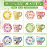 Nuogo 300Pcs Floral Paper Tea Cups and Saucers 7 OZ Disposable Tea Cup with Handle and Plates for Garden Party Supplies Wedding Birthday Baby Shower Bridal Mother's Day, Serve 150 Guest(Fresh Color)