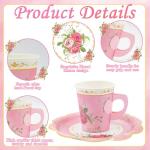 EggSun 200Pcs Floral Tea Cups and Saucers for Tea Party Supplies, Disposable Tea Cups with Handle and Paper Napkins Dinnerware for Floral Theme Birthday Wedding Bridal Shower Baby Shower（Pink）