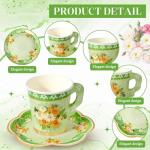 Nuogo 300Pcs Floral Paper Tea Cups and Saucers 7 OZ Disposable Tea Cup with Handle and Plates for Garden Party Supplies Wedding Birthday Baby Shower Bridal Mother's Day, Serve 150 Guest(Fresh Color)