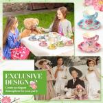 Nuogo 300Pcs Floral Paper Tea Cups and Saucers 7 OZ Disposable Tea Cup with Handle and Plates for Garden Party Supplies Wedding Birthday Baby Shower Bridal Mother's Day, Serve 150 Guest(Fresh Color)