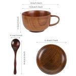 etspolt Wooden Coffee Mug Cup with Spoon and Coaster Set, 3-Piece Vintage Teacup, Natural Wood Cup for Espresso and Tea (Big- 350 ML)