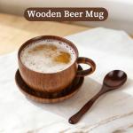 etspolt Wooden Coffee Mug Cup with Spoon and Coaster Set, 3-Piece Vintage Teacup, Natural Wood Cup for Espresso and Tea (Big- 350 ML)