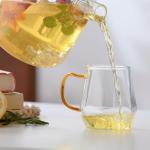 WRINGKIT Set of 4 Glass Espresso Cups, 10 Oz Clear Glass Tea Mugs with Handle, Diamond Shape Espresso Liquor Drinking Mugs for Latte, Cappuccino, Juice, Milk, Beverages, Lightweight