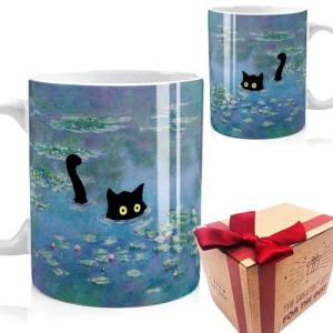 SUUURA-OO Famous Art Paintings Funny Cat Coffee Mug for Artist Art Lover Teacher Cat Lovers, Famous Picture Classic Vincent Aesthetic Canvas Mug Birthday Gift for Women Man (Water Lilies)