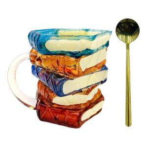 Painted Book Mug for Hot or Cold Brews 3D Paint Novelty Glass Books Coffee Mugs for Literature Lovers
