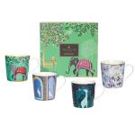 Sara Miller India Mugs, Set of 4 - 12oz Fine China Tea & Coffee Mugs with 22ct Gold Detailing - Collectible Drinkware Featuring Exotic Wildlife in Vibrant Jewel Tones - Great for Gifting