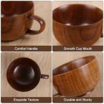etspolt Wooden Coffee Mug Cup with Spoon and Coaster Set, 3-Piece Vintage Teacup, Natural Wood Cup for Espresso and Tea (Big- 350 ML)