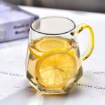 WRINGKIT Set of 4 Glass Espresso Cups, 10 Oz Clear Glass Tea Mugs with Handle, Diamond Shape Espresso Liquor Drinking Mugs for Latte, Cappuccino, Juice, Milk, Beverages, Lightweight