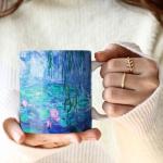RainCaper Monet Large Porcelain Fine Art Coffee and Tea Mug for Home and Office, 14 Oz Dishwasher and Microwave Safe Nympheas