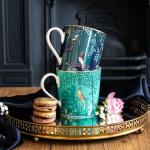 Sara Miller India Mugs, Set of 4 - 12oz Fine China Tea & Coffee Mugs with 22ct Gold Detailing - Collectible Drinkware Featuring Exotic Wildlife in Vibrant Jewel Tones - Great for Gifting