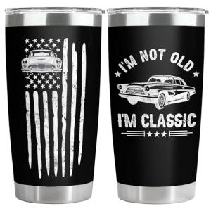 34HD Car Daddy Tumbler 20oz with Lid, I'm Not Old - Classic Quote Insulated Travel Coffee Mug, Funny Dad Retro Cars Design Cup for Father's Day Gift - Birthday Present to Men, Papa and Vintage Lover